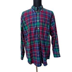 Ralph Lauren Burgundy Green Plaid Button Down Shirt Men’s Size L 100% Cotton